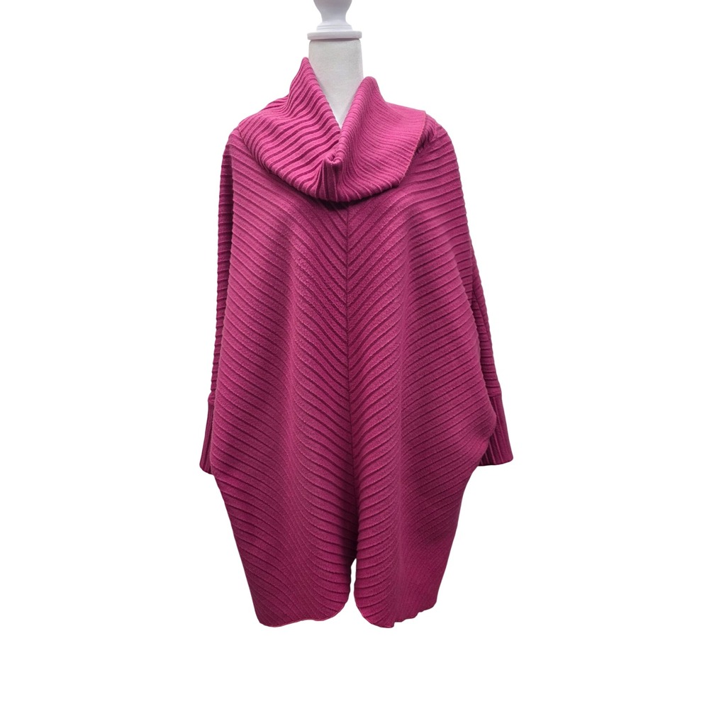 Blair Womens XL Magenta Pink Ribbed Cowl Neck Poncho Sweater Dolman Sleeve